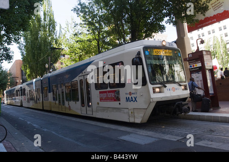 Portland MAX light rail tram streetcar system City of Portland Oregon OR USA Stock Photo