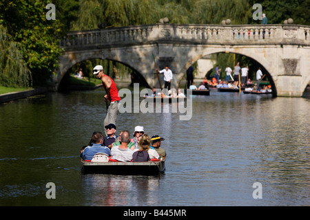Punting on the River Cam by the banks of Queen's College Cambridge