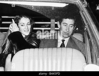 Prince Charles with former girlfriend of Norton Knatchbull the grandson of Earl Mountbatten leaving a theatre in the West End Stock Photo