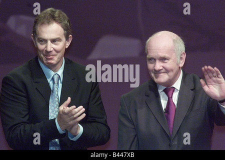 Labour Party Conference Blackpool Prime Minister Tony Blair applauds Health Secretary Dr John Reid 2002 Stock Photo