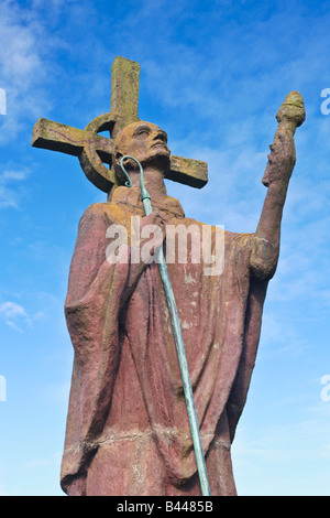 A statue of St Aidan erected in his honour on Lindisfarne (Holy Island), Northumberland, England Stock Photo