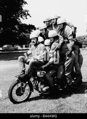 Stunts Royal Artillery Motorcycle Display team performs Dbase MSI Brochure June 1971 Stock Photo