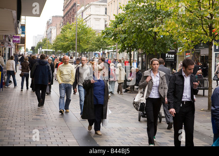 UK Scotland Glasgow Sauchiehall Street shoppers in pedestrianised area Stock Photo
