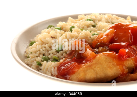 Sweet And Sour Chicken With Egg Fried Rice Stock Photo
