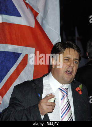 BNP leader Nick Griffin celebrates his win outside Leeds Crown Court November 2006 Stock Photo