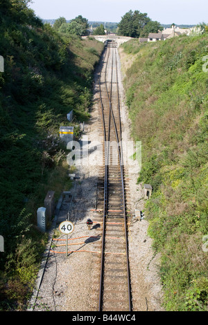 Single track railway line crossover england uk gb Stock Photo