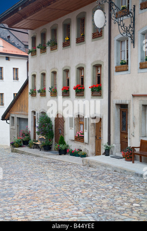 A view of the old town of Gruyeres in the canton of Fribourg Switzerland Stock Photo