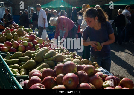 Apples and Pears market stall Blackheath Farmers Market South East London UK HOMER SYKES Stock Photo