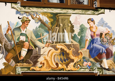 Germany, Bavaria, Oberammergau, Detail of Mural from the Hänsel and Gretel House, full frame Stock Photo