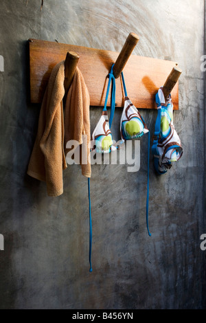 Bikini on coat rack, close up Stock Photo