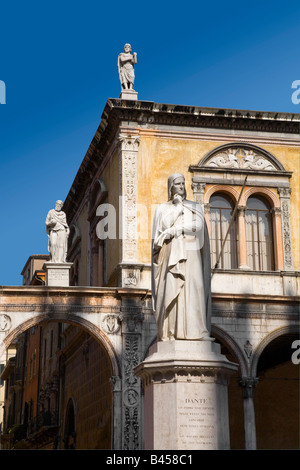 The Dante statue in the Piazza dei Signori Loggia del Consiglio behind Verona Stock Photo