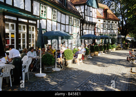 Germany, Bad Essen, Tourists in a sidewalk restaurant Stock Photo
