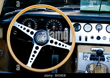 Interior of a left hand drive classic Jaguar e type Stock Photo