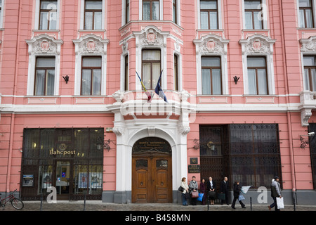 Bancpost and Banca Nationala Romaneie National Bank building 1903 exterior in historic city Brasov Transylvania Romania Stock Photo