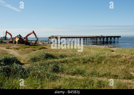 The demolition of Fleetwood's fire damaged pier Stock Photo