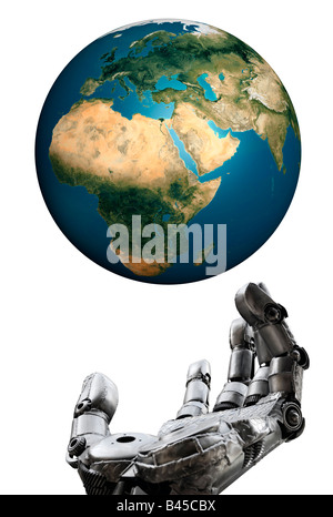 Earth and Iron hand Stock Photo