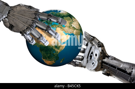 Earth in Iron hands Stock Photo