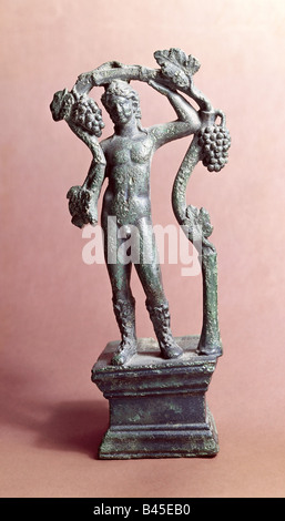 Dionysus (Latin: Bacchus), Greek god of wine, 'Bacchus', bronze statuette from a carriage, full length, Roman, 2nd century B.C., State Prehistoric Collection, Munich, Stock Photo