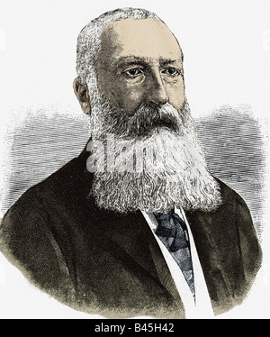 Leopold II, 9.4.1835 - 17.12.1909, King of Belgium 17.12.1865 - 17.12.1909, portrait, wood engraving, late 19th century, later coloured, , Stock Photo