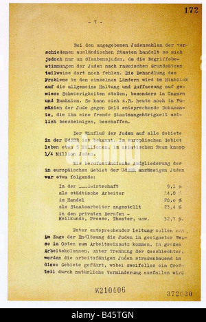National Socialism/Nazism, crimes, persecution of jews, Wannsee conference, 20.1.1942, protocol, page 7, nazi, Holocaust, document, final solution, historic, historical, 20th century, 1940s, Stock Photo