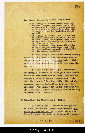 National Socialism/Nazism, crimes, persecution of jews, Wannsee conference, 20.1.1942, protocol, page 11, nazi, Holocaust, document, final solution, historic, historical, 20th century, 1940s, Stock Photo