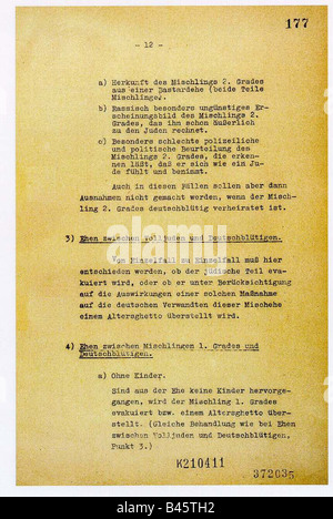 National Socialism/Nazism, crimes, persecution of jews, Wannsee conference, 20.1.1942, protocol, page 12, nazi, Holocaust, document, final solution, historic, historical, 20th century, 1940s, Stock Photo