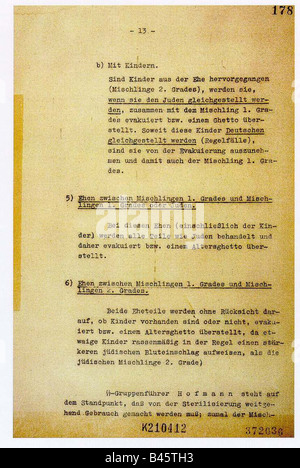 National Socialism/Nazism, crimes, persecution of jews, Wannsee conference, 20.1.1942, protocol, page 13, nazi, Holocaust, document, final solution, historic, historical, 20th century, 1940s, Stock Photo