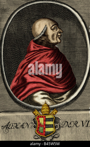 Alexander VI (Rodrigo de Borja) 1.1.1431 - 18.8.1503, Pope 11.8.1492 - 1503, portrait, side view, engraving circa  18th century, later coloured, Artist's Copyright has not to be cleared Stock Photo