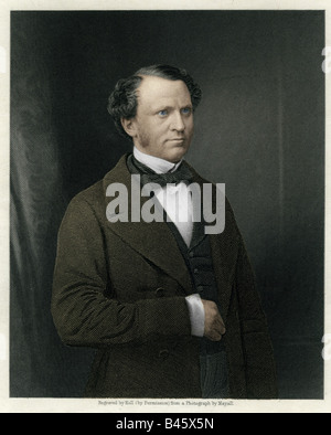 Stanley, Edward Henry, 15th Earl of Derby, 21.7.1826 - 22. 4.1893, British politician, Foreign Secretary 6.6.1866 - 9.12.1868 and 21.2.1874 - 2.4.1878, half length, engraving by Holl, 19th century, later coloured, Artist's Copyright has not to be cleared Stock Photo