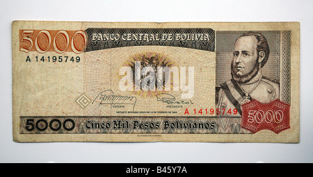 Bank notes  from Bolivia, Bolivian bolivianos Stock Photo