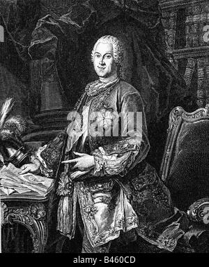 Brühl, Heinrich count von, 13.8.1700 - 28.10.1763, Saxonian politican, minister of August II., Saxony, cooper engraving by Jean Jacques Balechou, Artist's Copyright has not to be cleared Stock Photo