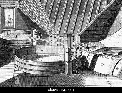 alcohol, beer, brewery, interior view, copper engraving, France, 18th century, historic, historical, Stock Photo