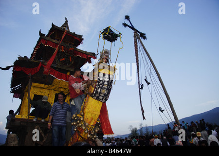 The Chariot of the Bisket Jatra festival in Bhaktapur Nepal Stock Photo