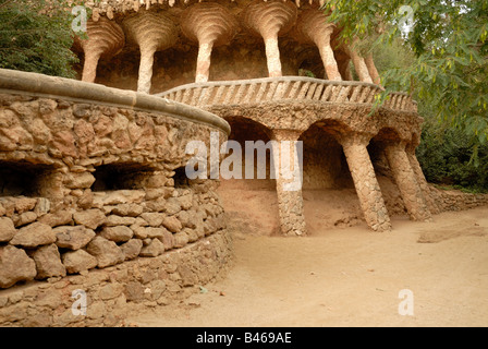 Columns designed by Antoni Gaudi. Park Guell in Barcelona Spain Stock Photo