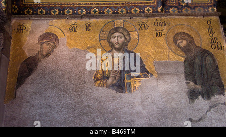 Turkey Istanbul Hagia Sophia Museum Mosaic panel depicting Jesus Christ, The Virgin Mary and St John the Baptist Stock Photo