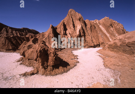 Rock formations and salt deposits in Valle de la Muerte / Cordillera de Sal, near San Pedro de Atacama, Chile Stock Photo