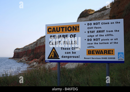 Cliff fall warning sign at Hunstanton in Norfolk, England. Stock Photo