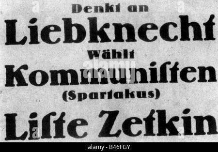 geography / travel, Germany, politics, parties, Spartacist League, flyleaf, elections for National Assembly, December, 1918, Stock Photo