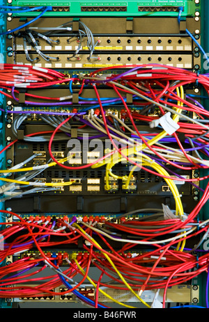 Computer cables, ethernet network rack server connection Stock Photo