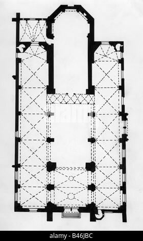 architecture, floor plans, Saint Mary, Oberwesel, built 1308 - 1375, Stock Photo