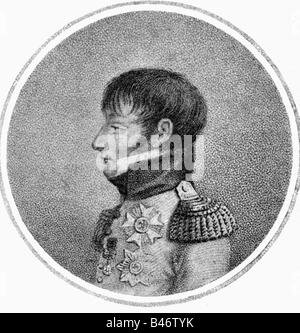 Bonaparte, Louis, 2.9.1778 - 25.6.1846, King of Holland 5.6.1806 - 30.6.1810, portrait, copper engraving by Portman after drawing by  Howen, circa 1808, , Artist's Copyright has not to be cleared Stock Photo