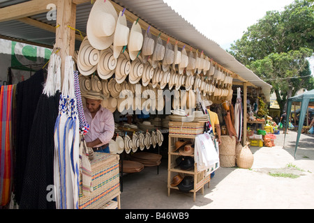Fine Panamanian Hats for sale at Penonome's Public Market. Province of Coclé, Republic of Panama, Central America. Stock Photo