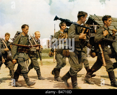Wehrmacht Infantry March Off Duty German Army soldiers on the Eastern Front early in the Russian campaign in WW II Stock Photo