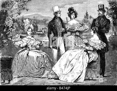 fashion, 19th century, ladies and mens fashion, Austria, Vienna, 1835, Stock Photo