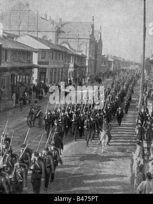 geography / travel, China, politics, Boxer Rebellion, Shanghai, arrival of French soldiers, 1900, Stock Photo
