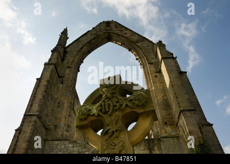 A view of Bolton Priory (or Bolton Abbey) from the graveyard.  The ruins lay next to the river Wharfe in Yorkshire. Stock Photo