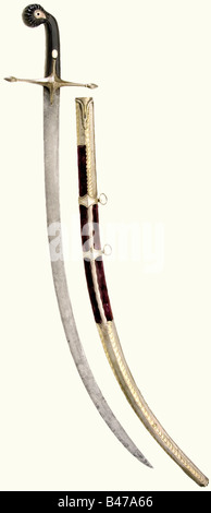 A silver mounted shamshir, Ottoman, circa 1800. Curved, single edged ...