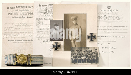 Fritz Wiedemann in the Bavarian Army, Certificates, awards and various equipment, etc. Admission certificate as an officer aspirant in the Royal Bavarian 3rd Infantry Regiment 'Prinz Karl von Bayern', 1910. Commissions as ensign 1911, as 2nd lieutenant 1912 with original signature of Prince Regent Luitpold and 1st historic, historical, people, 1910s, 20th century, NS, National Socialism, Nazism, Third Reich, German Reich, Germany, German, National Socialist, Nazi, Nazi period, fascism, document, documents, object, objects, stills, clipping, clippings, cut out, , Stock Photo