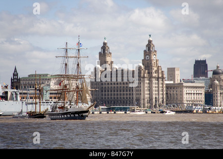 Stavros S Niarchos sailing ship at the Tall Ships race in Liverpool July 2008 sailing down the Mersey during the Parade Stock Photo