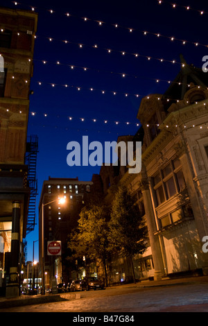 A downtown night scene in the city of Providence Rhode Island Stock Photo